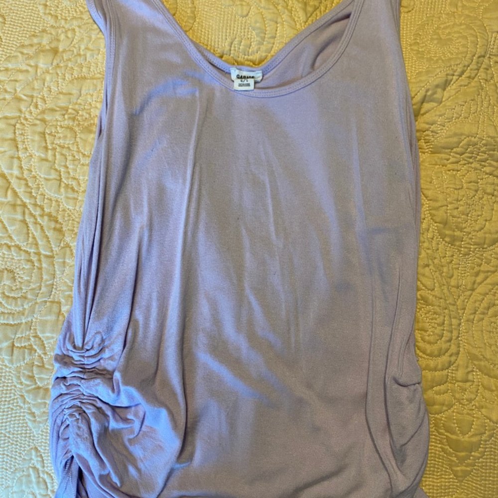 Lavender colored tank from Garage. Ruched sides